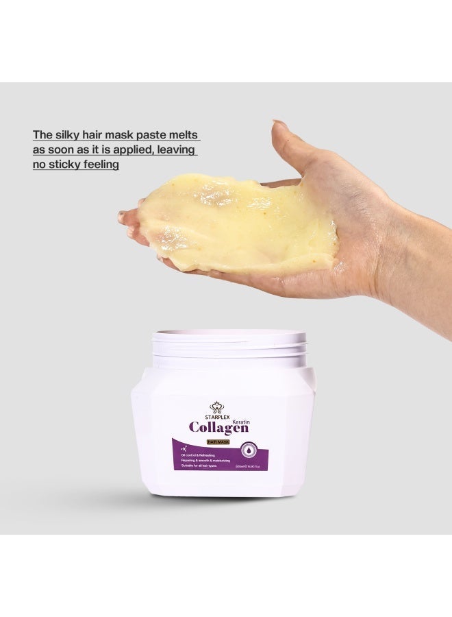 STARPLEX Collagen & Keratin Deep Repairing Hair Mask 500ml - Rich Protein for Elasticity & Damage Restoration | Smoothing & Moisturizing | Salon Professional Treatment for All Hair Types Women - Image 3