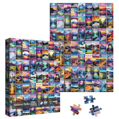 Larkipuzz Colorful National Parks Landscape Puzzles for Adults 1000 Pieces Beautiful Travel Collage Jigsaw Puzzle Difficult Nature Art Puzzles - Image 1