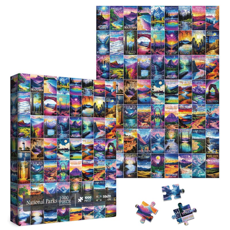 Larkipuzz Colorful National Parks Landscape Puzzles for Adults 1000 Pieces Beautiful Travel Collage Jigsaw Puzzle Difficult Nature Art Puzzles - Image 3