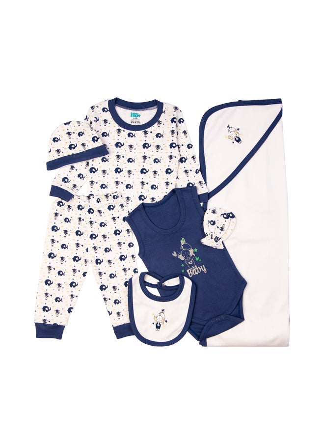 Babies Basic 7 Piece Unisex 100% Cotton Gift Set Include Bib, Blanket, Mitten, Cap, Romper, Top And Bottom Set, Blue  - Image 4