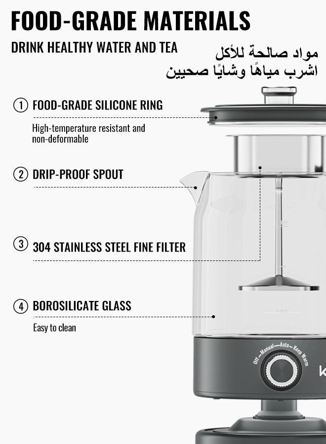 Kawu New Tea Kettles, Steam-Spray Tea Kettles, 1.2-liter kettles, 600W, rotary knob, with keep-warm function, rapid heating, designed specifically for tea lovers, perfect for home and office use - Image 2