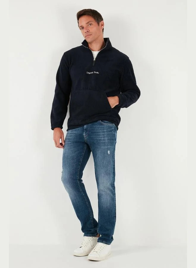 بوراتي سويت شيرت رجالي بياقة واقفة وسحاب نصي من بوراتي