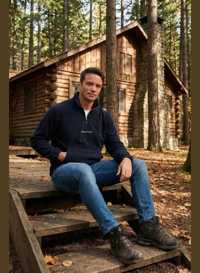 Buratti  Buratti Regular Fit Half-Zip Stand-Up Collar Soft Textured Sweatshirt Men's SWEAT 59060661 for Men | Best Price UAE