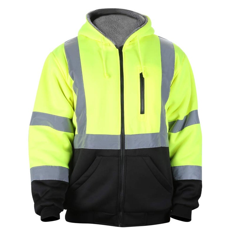 VENDACE Men's ANSI Class 3 High Vis Safety Reflective Sweatshirt Wool Fleece Zipper Jacket Hoodie with Black Bottom(Yellow,2XL) - Image 2