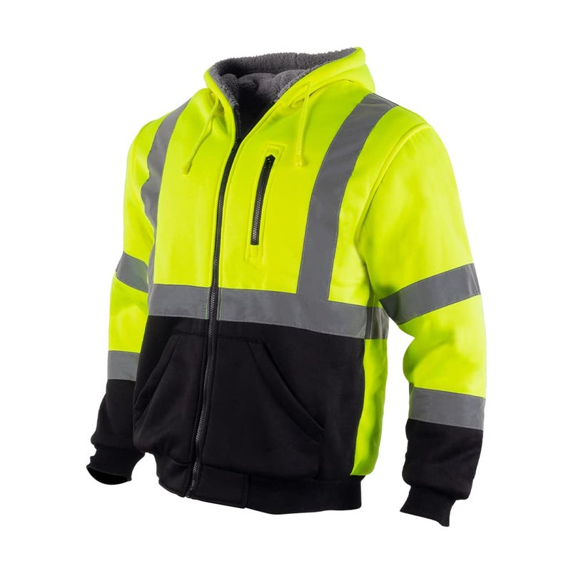 VENDACE Men's ANSI Class 3 High Vis Safety Reflective Sweatshirt Wool Fleece Zipper Jacket Hoodie with Black Bottom(Yellow,2XL) - Image 1