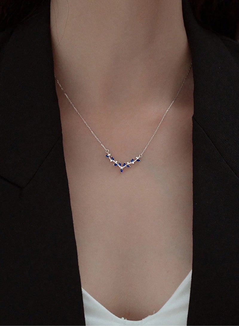 GELESE Luxury Pendant Necklace Made Of High-Quality 925 Sterling Silver Decorated With Blue Zircon Crystals In The Shape Of Deer Antlers Giving A Wonderful Look To The Neck Of The Princess She Deserves - Image 1