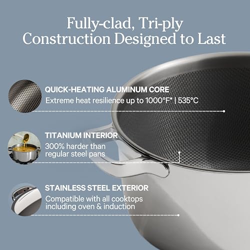 Our Place Titanium Perfect Pot Pro - 6.75 Qt No-Coating Nonstick Stock Pot | Tri-Ply Titanium & Stainless Steel | Oven-Safe up to 1000°F & Compatible with All Cooktops | Includes Spoon | Chrome - Image 4