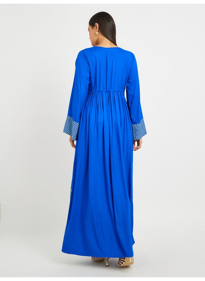 Maxim Creation Maxim Creation Blue Geometric Print Embroidered Yoke Jalabiya  - Image 5