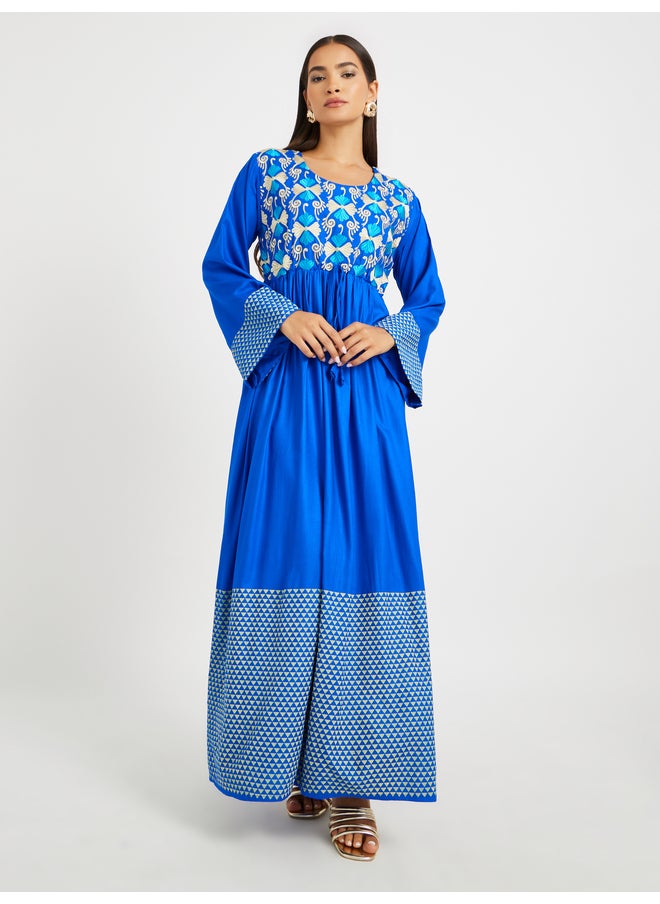Maxim Creation Maxim Creation Blue Geometric Print Embroidered Yoke Jalabiya  - Image 2