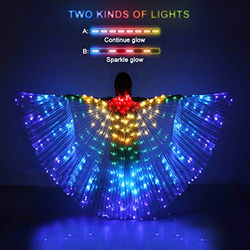 iMucci LED Lights Belly Dance Isis Glow Angel dance Wings with Telescopic Sticks Flexible Rods for Adults and Child Multicolor - Image 3