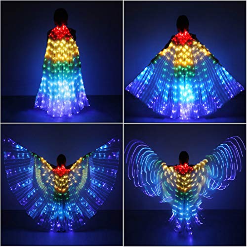 iMucci LED Lights Belly Dance Isis Glow Angel dance Wings with Telescopic Sticks Flexible Rods for Adults and Child Multicolor - Image 2