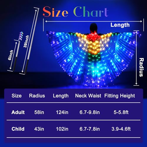 iMucci LED Lights Belly Dance Isis Glow Angel dance Wings with Telescopic Sticks Flexible Rods for Adults and Child Multicolor - Image 5