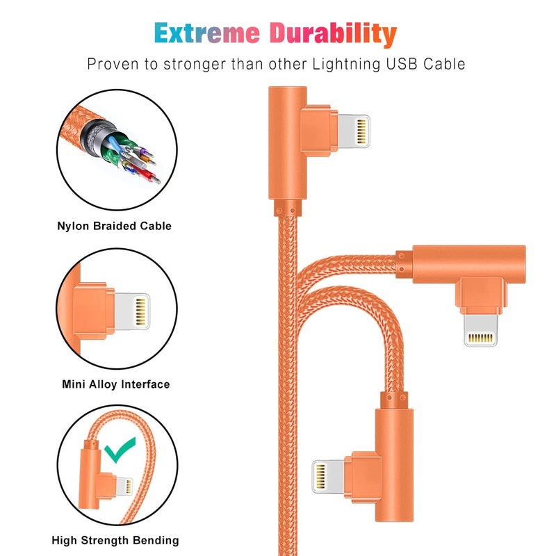 Exeric Lightning Charger, 3 Pack 6FT 90 Degree Charging Cable MFi Certified USB Lightning Cable Nylon Braided Fast Charging Cord Compatible for iPhone 14/13/12/11/X/Max/8/7/6/6S/5/5S/SE/Plus/iPad (6FT) - Image 5