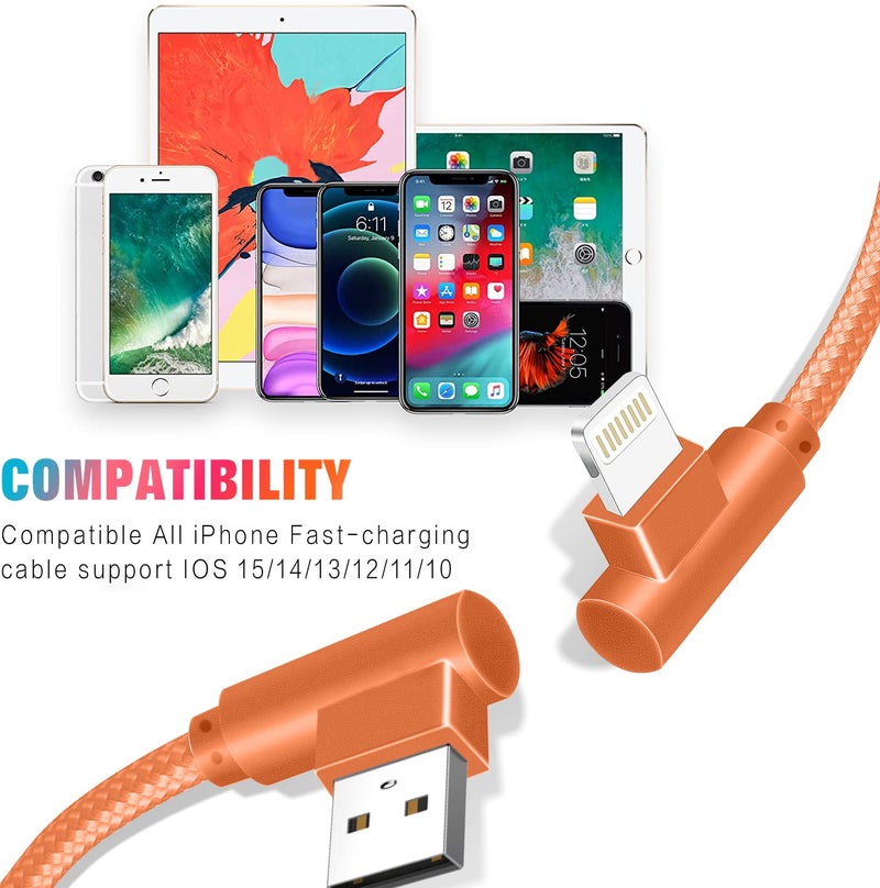 Exeric Lightning Charger, 3 Pack 6FT 90 Degree Charging Cable MFi Certified USB Lightning Cable Nylon Braided Fast Charging Cord Compatible for iPhone 14/13/12/11/X/Max/8/7/6/6S/5/5S/SE/Plus/iPad (6FT) - Image 4