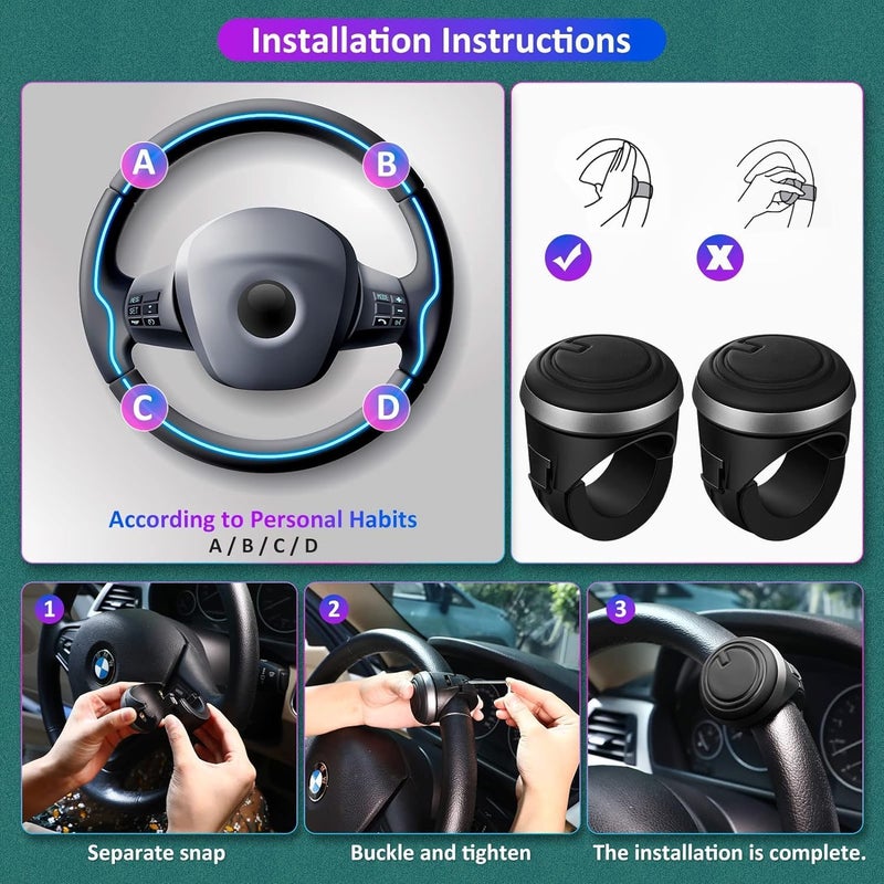 NowExp Car Accessories Universal Steering Wheel Spinner Metal Car Power Handle Spinner Steering Wheel Knob for All Vehicles Universal Driving Helper Booster - Image 4