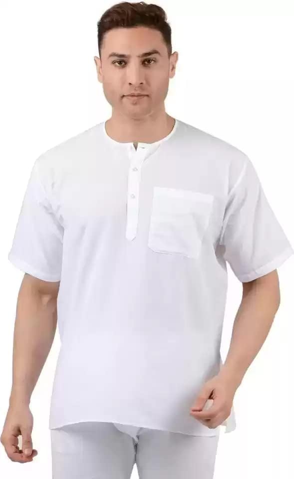 Fashtastic Men Cotton Regular Fit Halfsleeve Short Kurta for Summer (White, 54) - Image 2