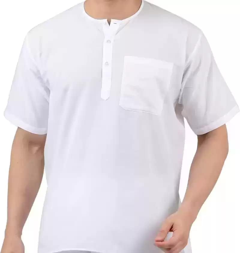 Fashtastic Men Cotton Regular Fit Halfsleeve Short Kurta for Summer (White, 54) - Image 4