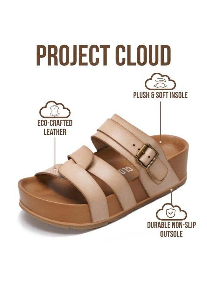 Project Cloud Platform Sandals Women Footwear - Memory Foam Insole and Lightweight Beach Wedges - Non Slip and Comfortable Strappy Wedge Sandals for Women 2025 (Proud), Cashew, 7 - Image 2