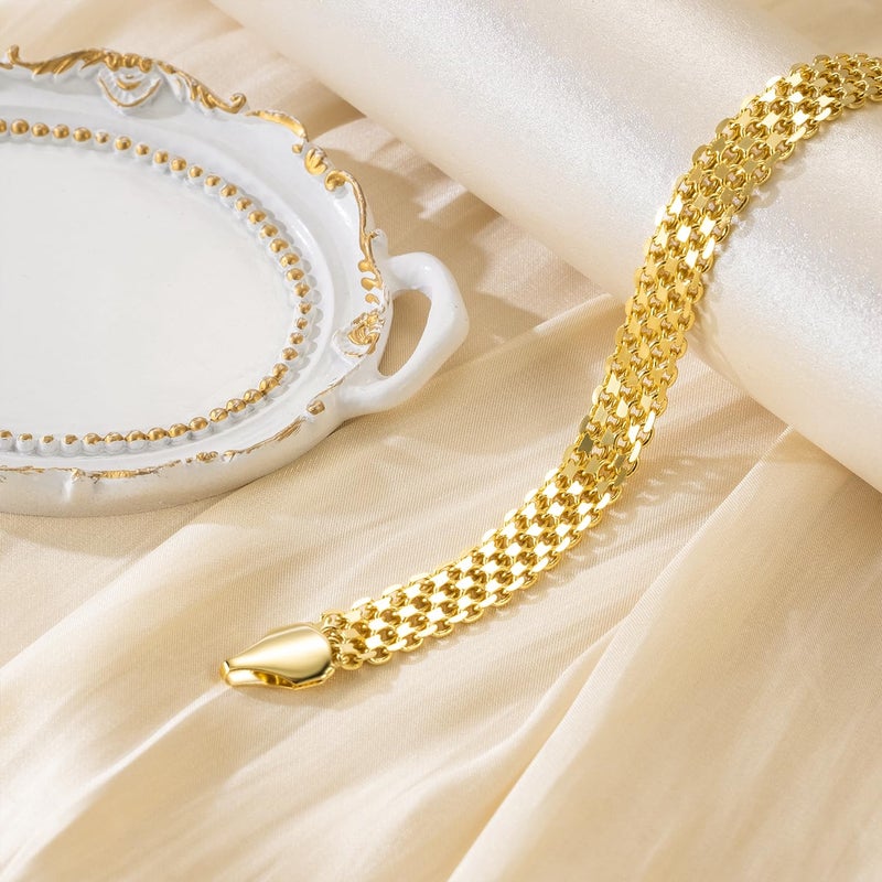 CISSIEPERAL Gold Bracelet Stack 14K Gold Bracelets for Women Chunky Delicate Tapestry of Elegance Dainty Bracelet for Women (C-7.5 Inches) - Image 3