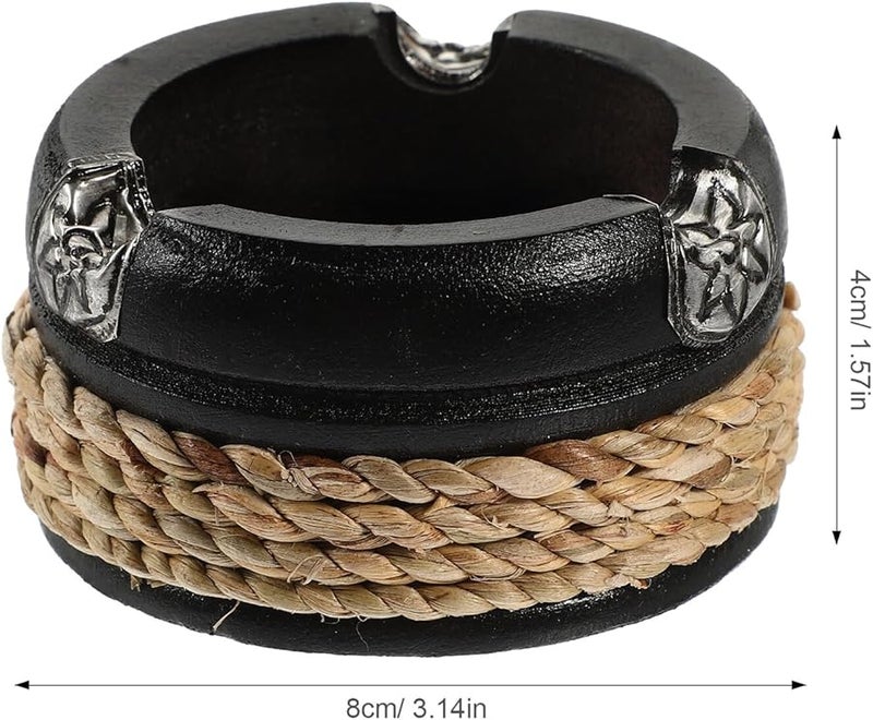 Dark Ash Wooden Vintage Ashtray Round Wear Resistant Home Office Bar Restaurant Decoration - Image 3
