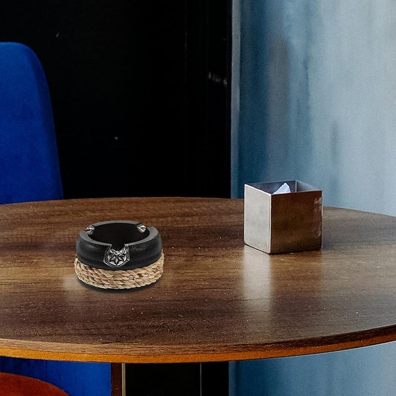 Dark Ash Wooden Vintage Ashtray Round Wear Resistant Home Office Bar Restaurant Decoration - Image 5