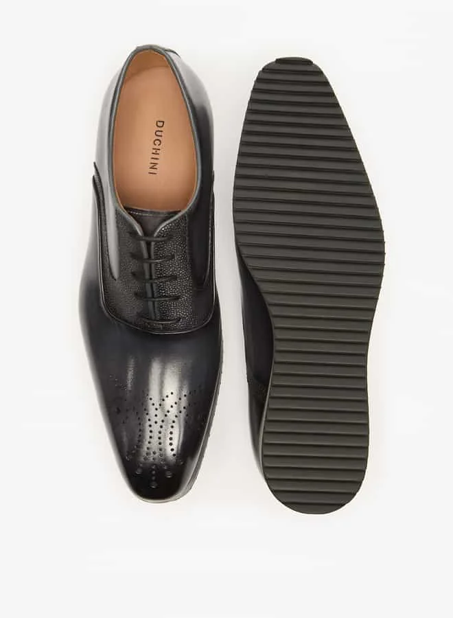 DUCHINI Men's Perforated Oxford Shoes with Lace-Up Closure