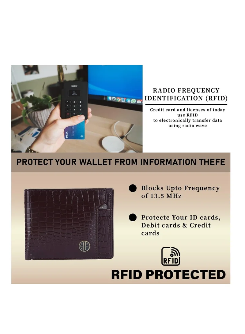 Hammonds Flycatcher  Leather Wallets for Men, Brown | RFID Protected Leather Wallet | Wallet with 6 Card Slots | Gift for Fathers Day, Birthday, Croc Brown  | Best Price UAE
