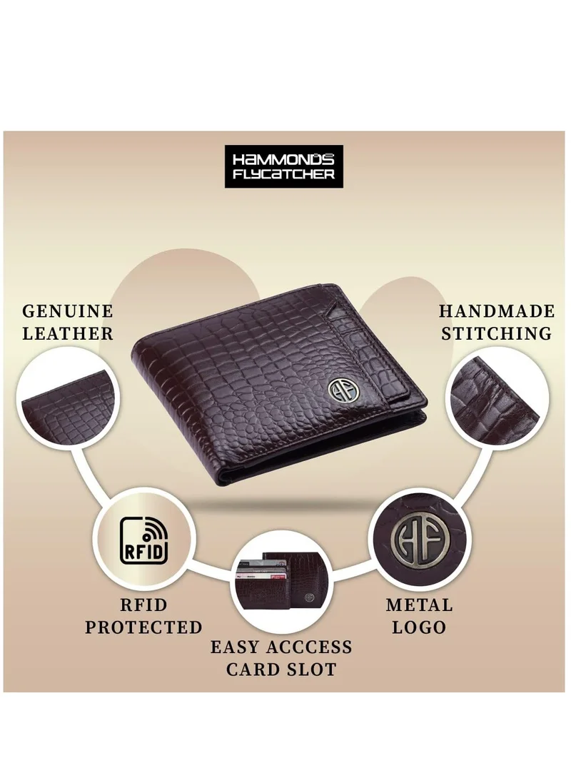 Hammonds Flycatcher  Leather Wallets for Men, Brown | RFID Protected Leather Wallet | Wallet with 6 Card Slots | Gift for Fathers Day, Birthday, Croc Brown  | Best Price UAE