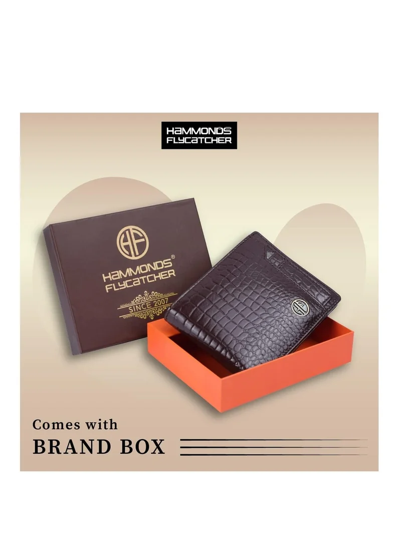 Hammonds Flycatcher  Leather Wallets for Men, Brown | RFID Protected Leather Wallet | Wallet with 6 Card Slots | Gift for Fathers Day, Birthday, Croc Brown  | Best Price UAE