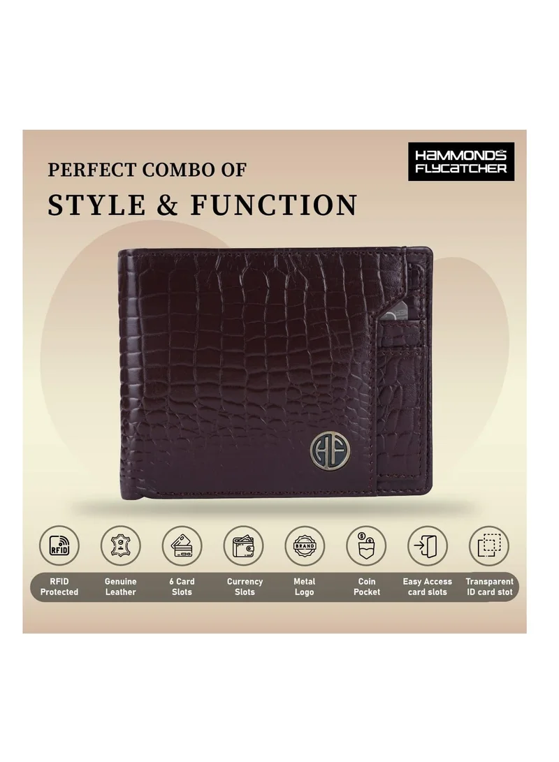 Hammonds Flycatcher  Leather Wallets for Men, Brown | RFID Protected Leather Wallet | Wallet with 6 Card Slots | Gift for Fathers Day, Birthday, Croc Brown  | Best Price UAE