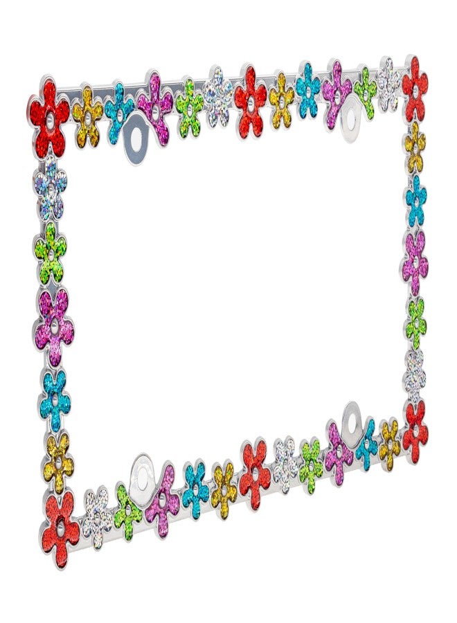 Creathome 3D Shining Daisy Wrenth License Plate Frame from Pure Zinc Alloy Metal Perfect Plate Holder, Chrome with Colorful Glitter - Image 4