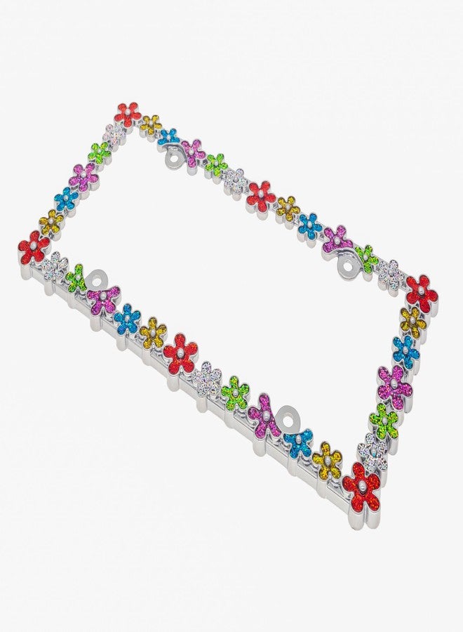 Creathome 3D Shining Daisy Wrenth License Plate Frame from Pure Zinc Alloy Metal Perfect Plate Holder, Chrome with Colorful Glitter - Image 5