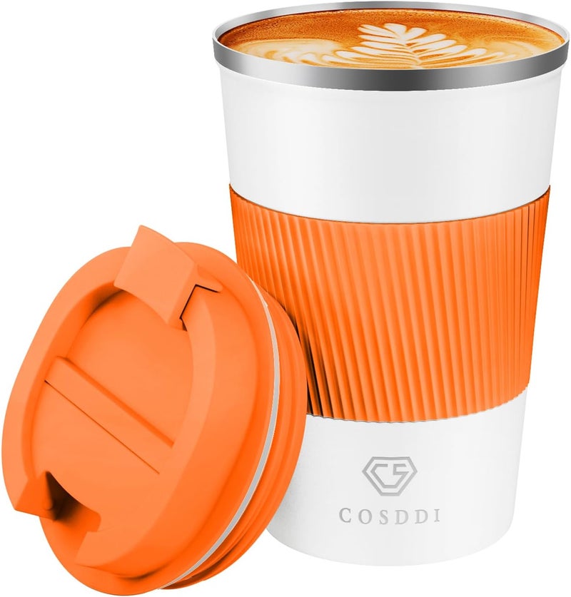 CS COSDDI 12 oz Stainless Steel Vacuum Insulated Tumbler - Coffee Travel Mug Spill Proof with Lid - coffee Cup for Keep Hot/Ice Coffee,Tea and Beer (Orange color) - Image 1