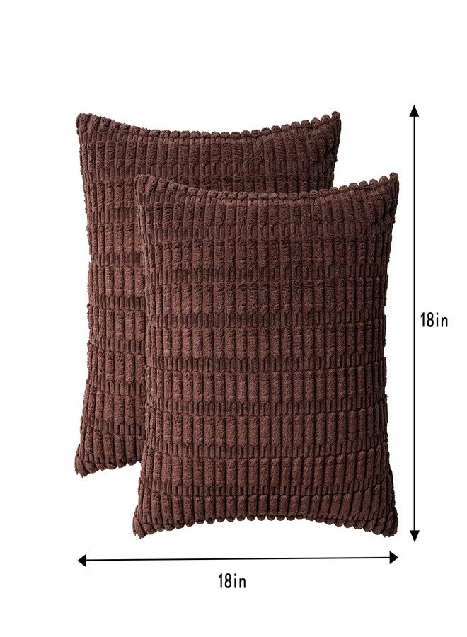 Aegero Pack of 2 Corduroy Decorative Throw Pillow Covers 18x18 InchSoft Boho Striped Pillow Covers Modern Farmhouse Home Decor for Sofa Living Room Couch Bed（Dark Brown） - Image 4