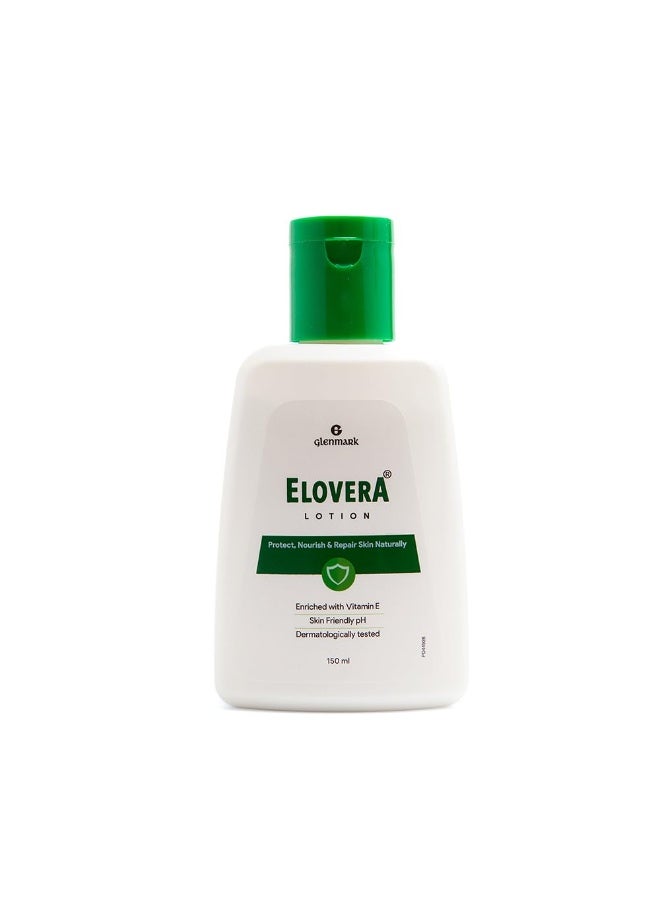Elovera Lotion with Aloe Vera & Vitamin E, Intense Moisturising Formula, Hydrates, Lightens Blemishes and Makes Skin Soft and Healthy, Non-Greasy, 150 ml - Image 1