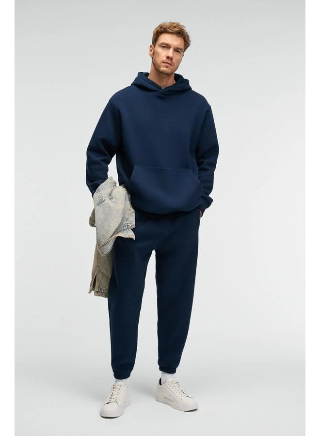 GRIMELANGE ANSEL Men's Elastic Slim Fit Three-Pocket Ultra-Soft Organic Cotton Navy Sweatpants.