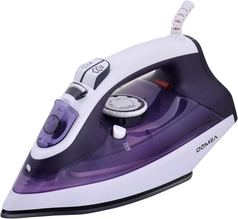DOMEA Steam Iron, 2200 Watts Power | Adjustable Thermostat, Large Water Tank, Anti Drip Function, Ceramic Sole Plate, Anti Calc & Auto Clean, Spray & Steam Setting, All Fabrics, Home Fast Iron, White - Image 1