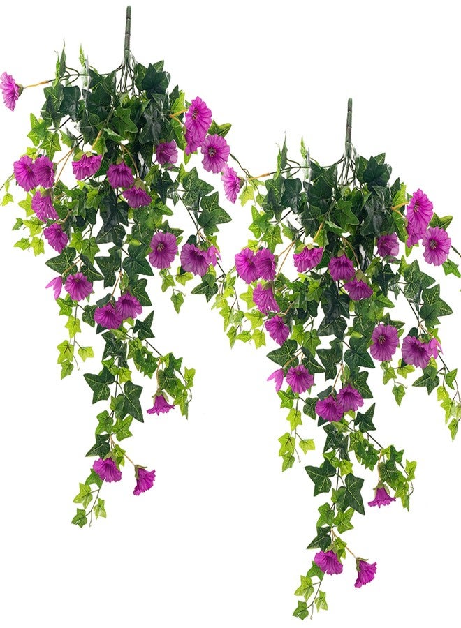 Ttranewsoo Artificial Flowers Faux Outdoor Plants Artificial Petunias for Outdoors Uv Resistant Fake Petunias Plants Hanging Flower Patio Decor Outside Basket Realistic Silk Plant No Pot(Purple 2pcs) - Image 2
