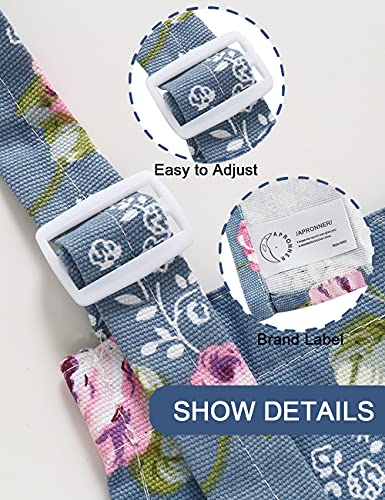 APRONNER Cotton Linen Baking Plus Size Aprons for Women with Pockets Kitchen Cooking 2X-3X Blue Flowers - Image 3