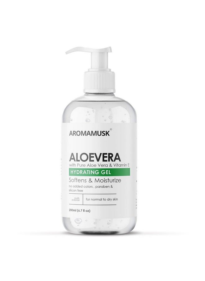 AromaMusk - Aloe Vera Gel For Face With Pure Aloe Vera & Vitamin E For Skin And Hair 200Ml (No Alcohol Chemical & Paraben Free) - Image 1