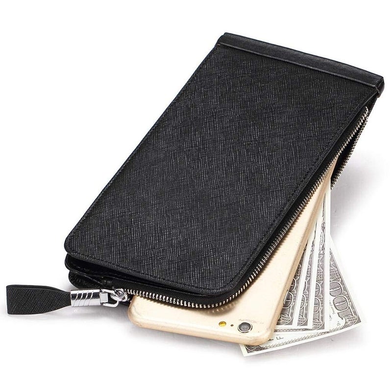 Huztencor Women's Credit Card Holder RFID Blocking Leather Multi Card Organizer Wallet Slim Long Zipper Bi-fold Business Card Case Clutch Wallet with ID Window Black (FBA) - Image 5