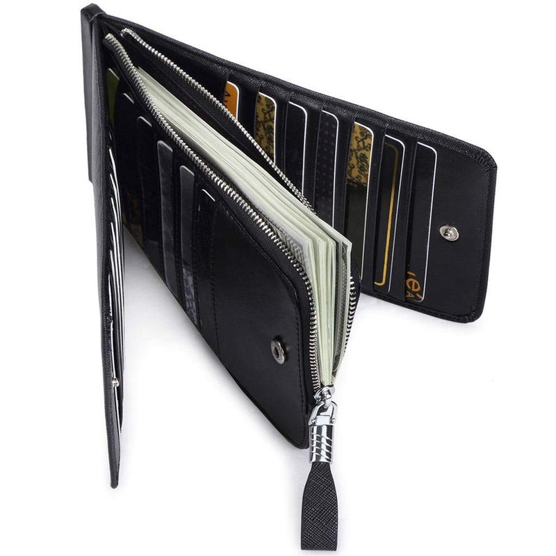 Huztencor Women's Credit Card Holder RFID Blocking Leather Multi Card Organizer Wallet Slim Long Zipper Bi-fold Business Card Case Clutch Wallet with ID Window Black (FBA) - Image 4