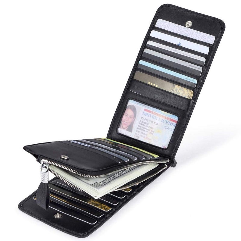 Huztencor Women's Credit Card Holder RFID Blocking Leather Multi Card Organizer Wallet Slim Long Zipper Bi-fold Business Card Case Clutch Wallet with ID Window Black (FBA) - Image 3