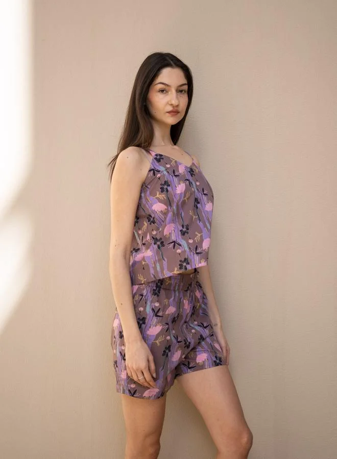 sanskrutihomes Pack of 3 - Floral Lapel Collar Cotton Shirt, Cami and Shorts Set