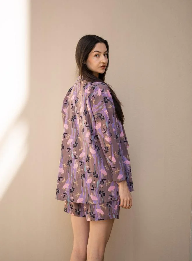 Sanskrutihomes  Pack of 3 - Floral Lapel Collar Cotton Shirt, Cami and Shorts Set for Women | Best Price UAE
