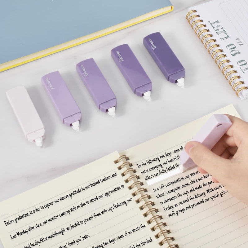 Temiary 6Pcs Mini White Correction Tapes , Quick Dry Smooth Pull Out for Writing, Aesthetic Cute Correction Tape Set Easy To Use for Students School Office Supplies (Purple) - Image 5