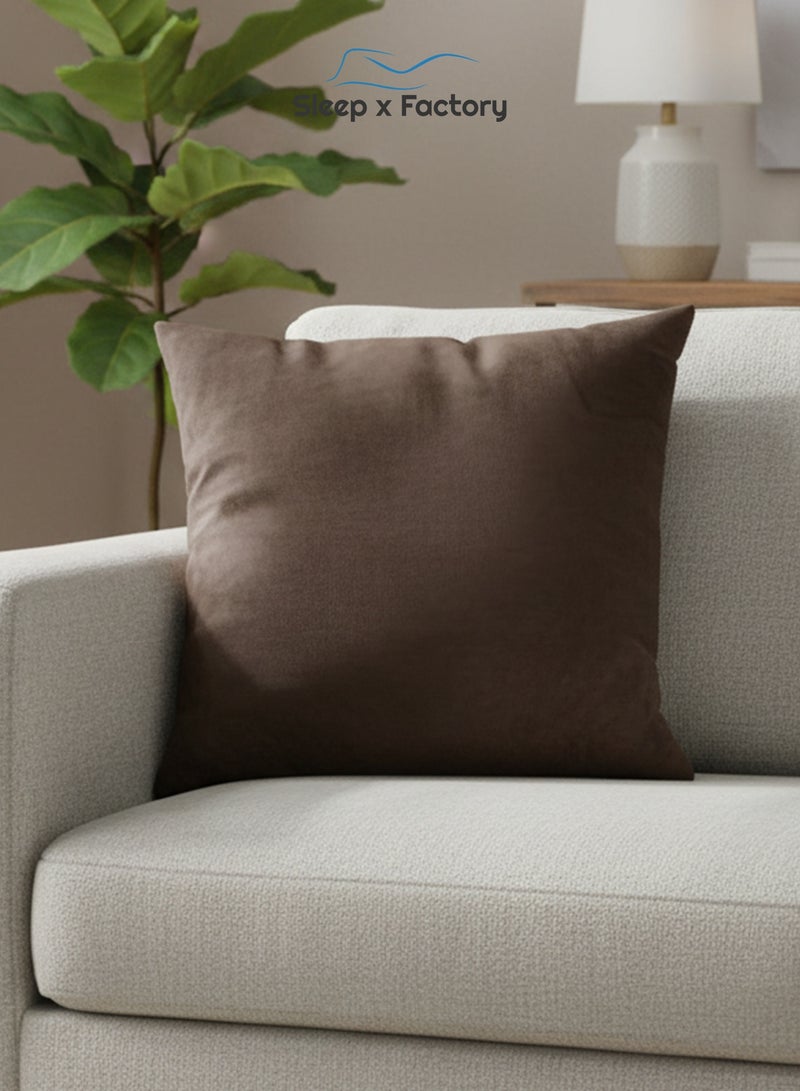 Sleep x Factory Velvet Brown Decorative Cushions – 4 Pack – 45x45 cm – Microfiber Filled Pillow - Image 2