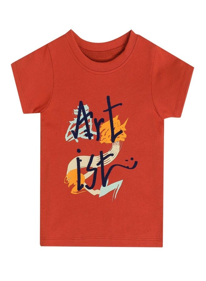 miniklub Baby Boys Round Neck Short Sleeve Rust Orange Color Knit T-Shirt (0-3M) - Image 1