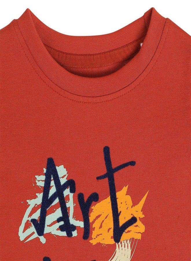 miniklub Baby Boys Round Neck Short Sleeve Rust Orange Color Knit T-Shirt (0-3M) - Image 3