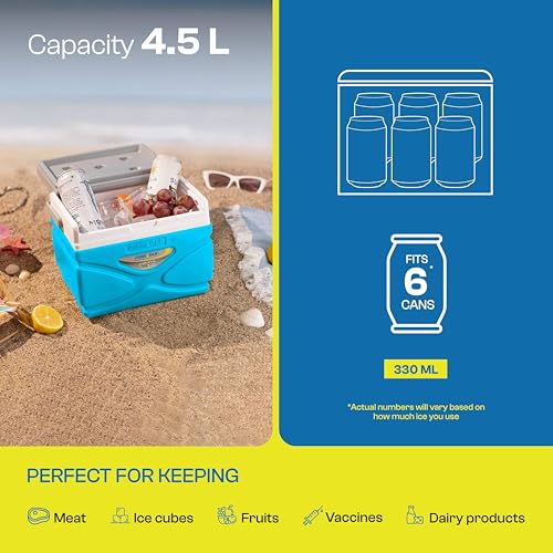 Pinnacle Prudence 4.5L Chiller Ice Box | Fits 6 Cans | Hold Ice Upto 24hrs | Lid Used as Tray | Portable Insulated Cooler IceBox for Car Travel,Camping,Parties,Medical,Picnics,Sports (Hydra) - Image 4